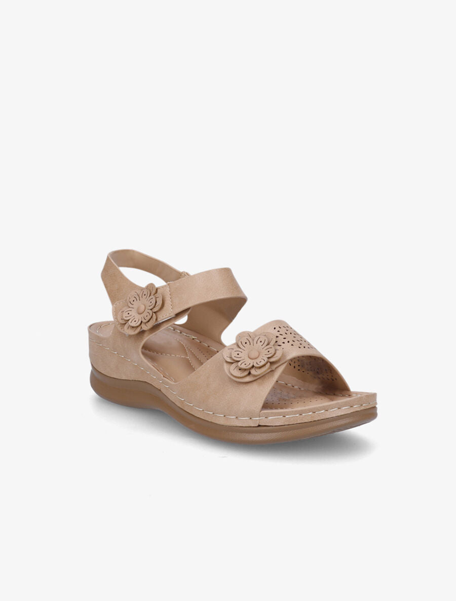 Sandales compensées ajourées et scratch - Beige - 2