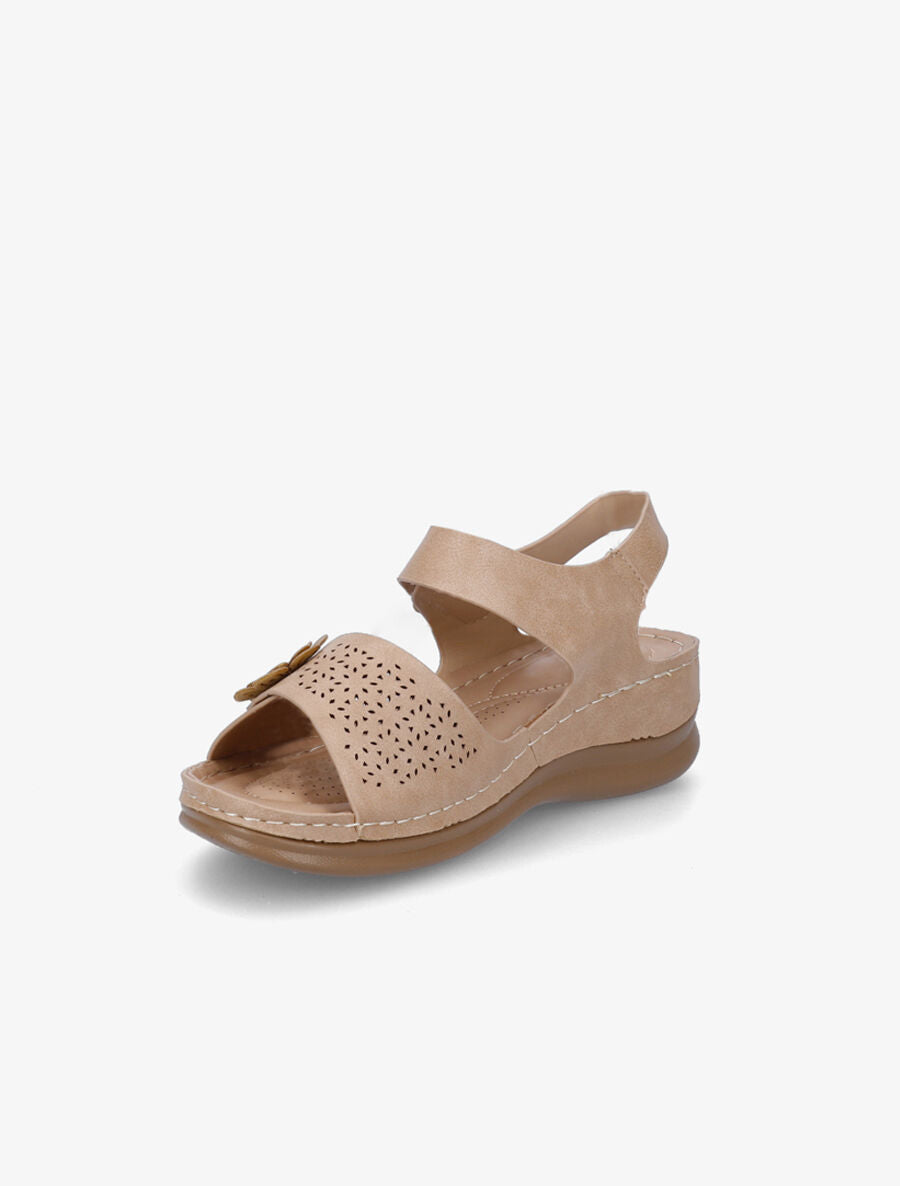 Sandales compensées ajourées et scratch - Beige - 3