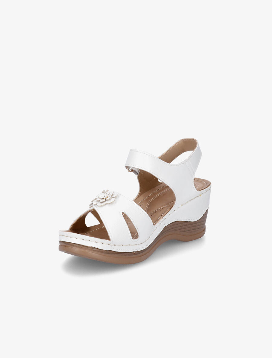 Sandales compensées à fleurs et strass - Blanc - 3