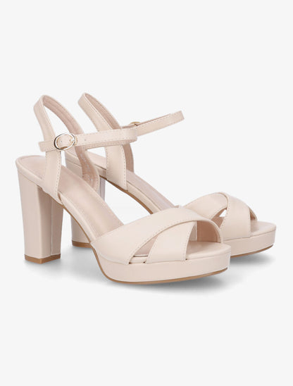 Sandales à talon haut et brides croisées - Beige - 4
