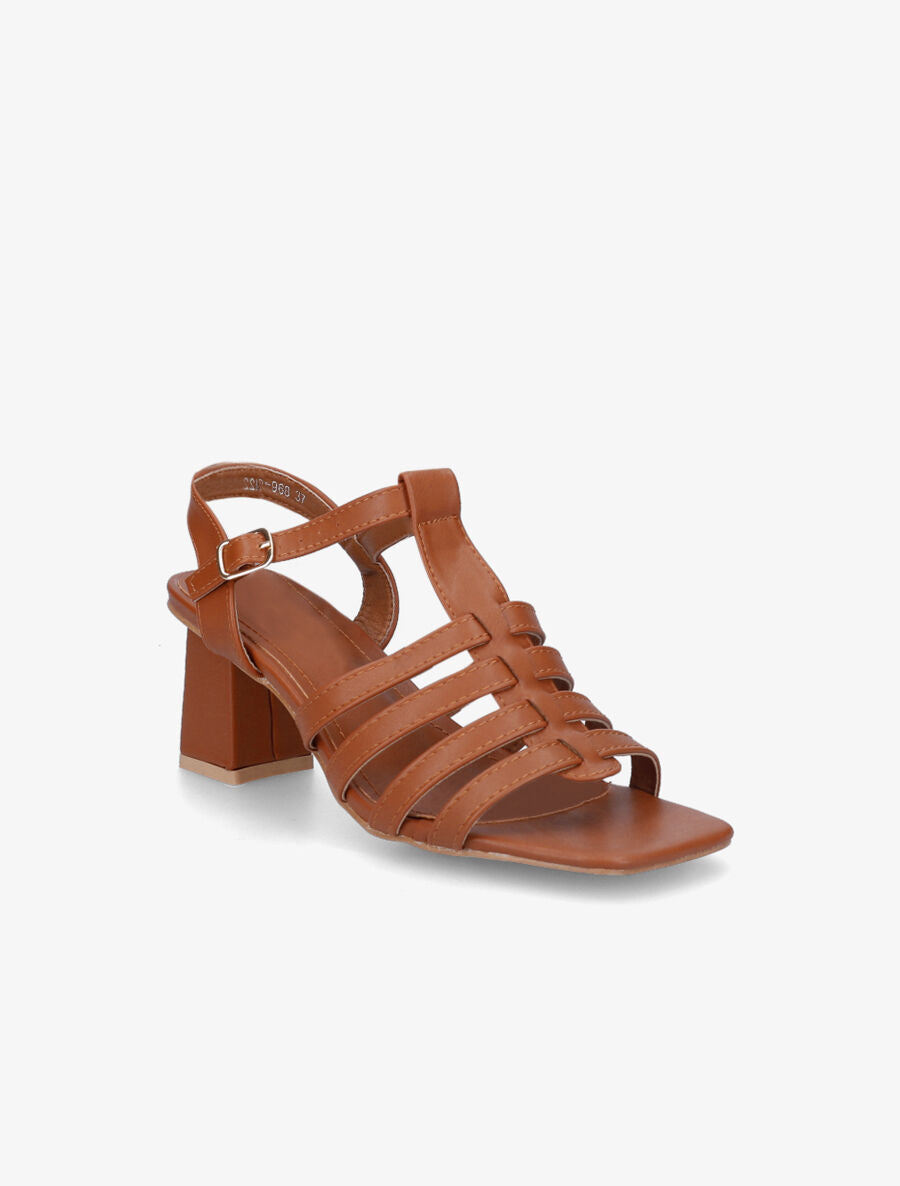 Sandales à talon style spartiates - Camel - 2