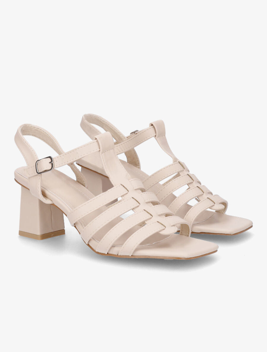 Sandales à talon style spartiates - Beige - 4