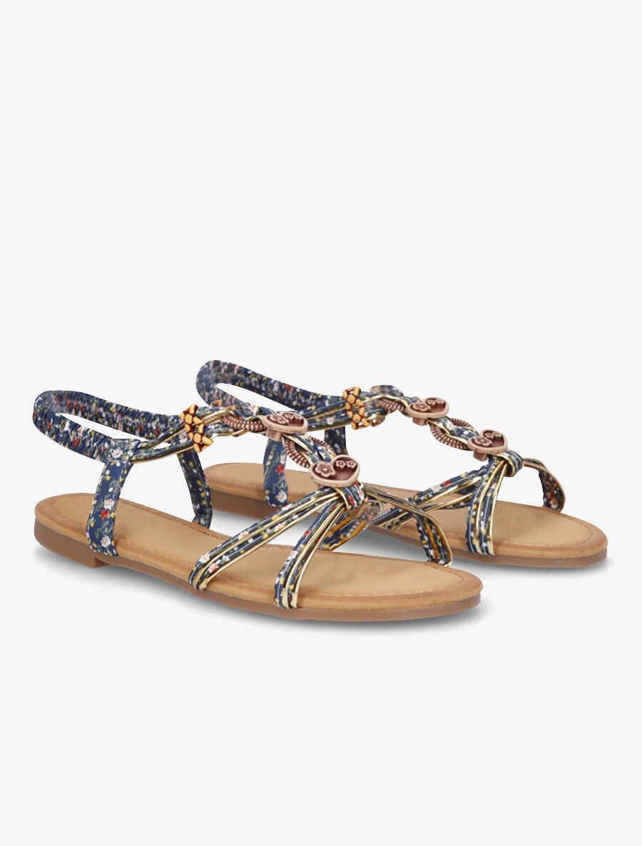 Nu-pieds imprimés et bijoux en bois - Marine - 4