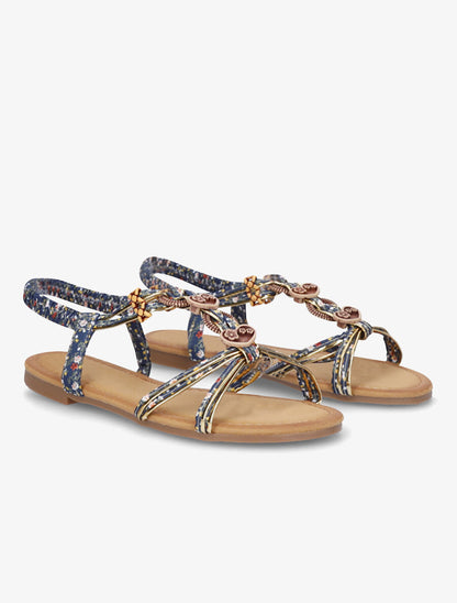 Nu-pieds imprimés et bijoux en bois - Marine - 4