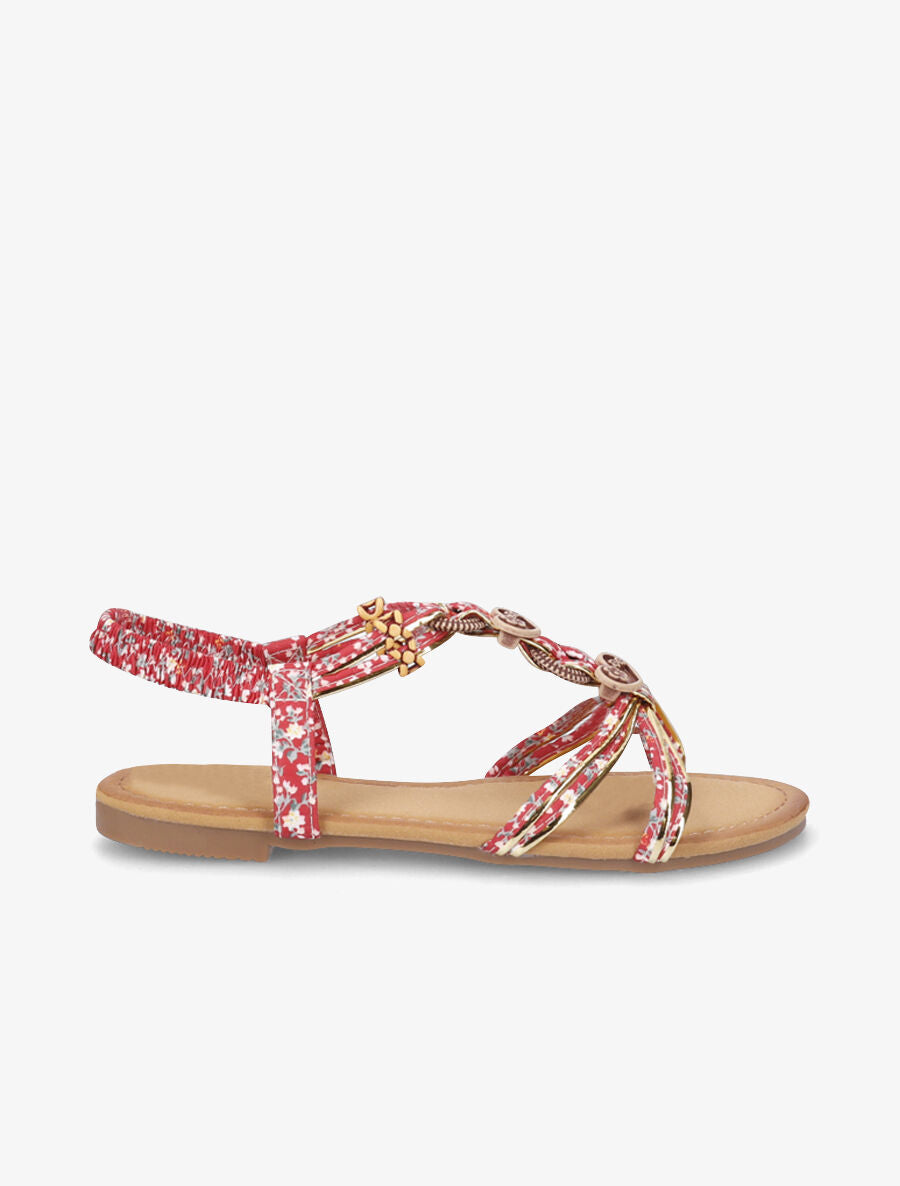 Nu-pieds imprimés et bijoux en bois - Rouge - 1