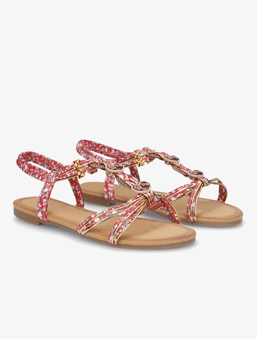Nu-pieds imprimés et bijoux en bois - Rouge - 4