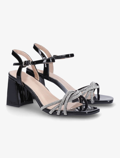 Sandales vernies à brides ornées de strass - Noir - 4