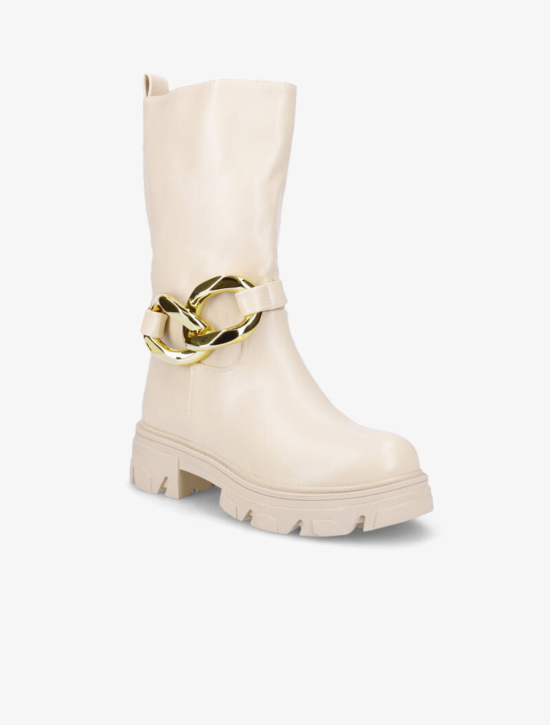 Bottines à bride à pression amovible ornée de maillons - Beige - 3