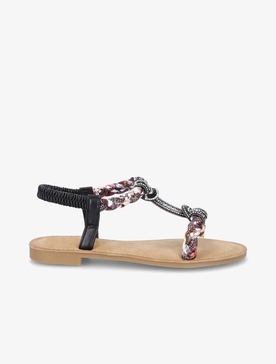 Nu-pieds en T à empiècement strass - Noir - 1