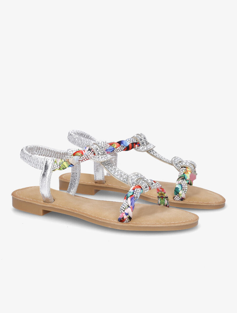 Nu-pieds en T à empiècement strass - Argent - 4