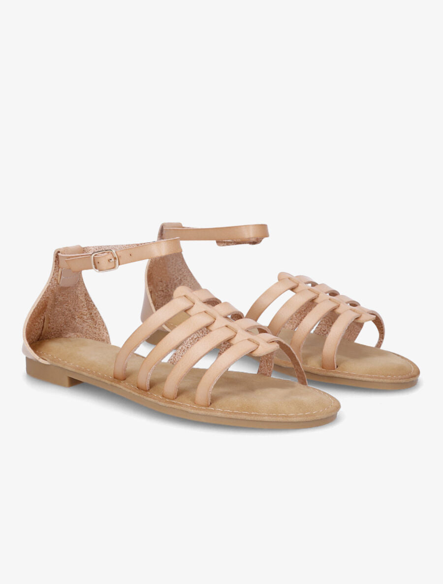 Nu-pieds en simili style spartiates - Beige - 4