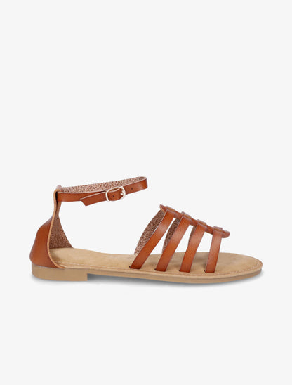 Nu-pieds en simili style spartiates - Camel - 1