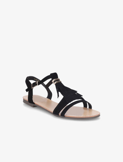 Nu-pieds à franges en suédine - Noir - 2
