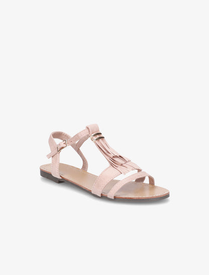 Nu-pieds à franges en suédine - Rose - 2