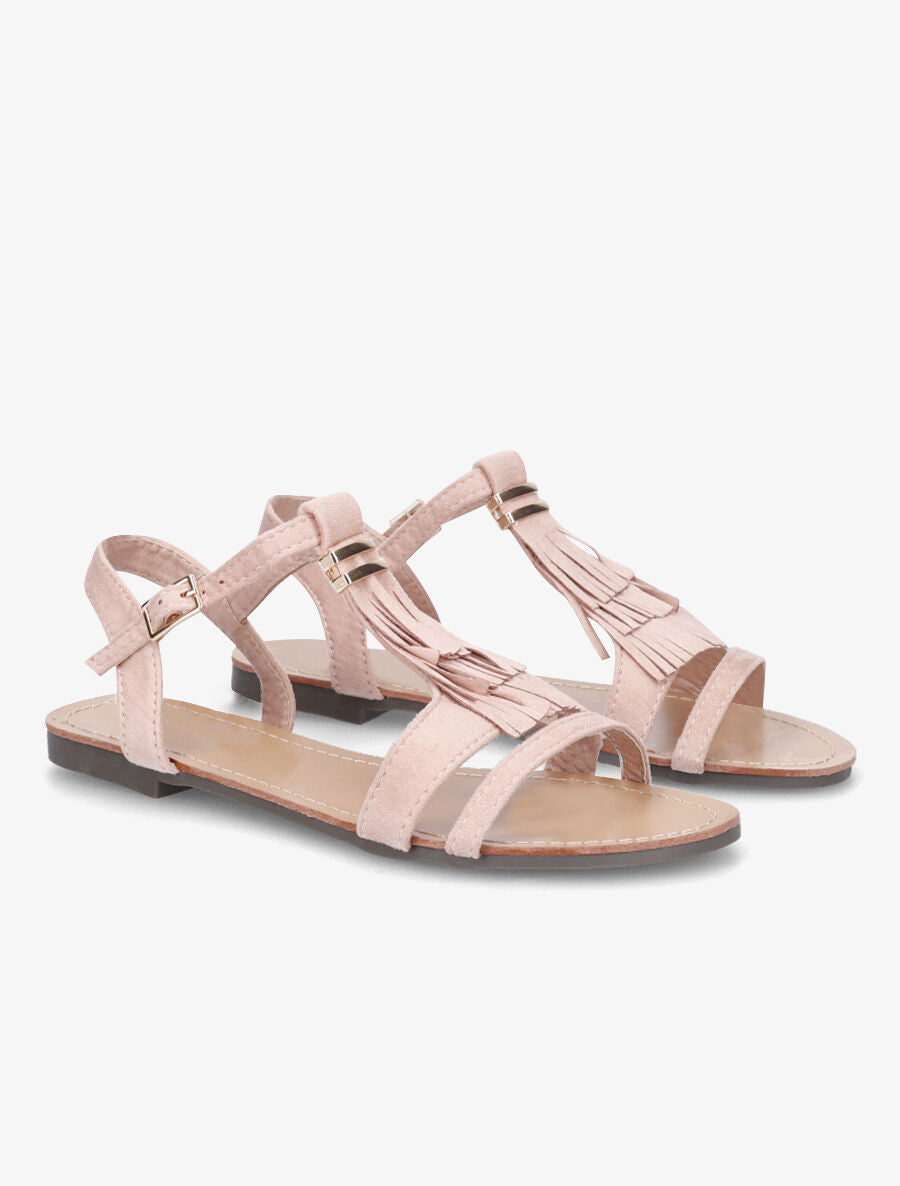 Nu-pieds à franges en suédine - Rose - 4