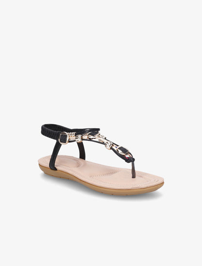 Nu-pieds imprimés à empiècement pierres et bijoux - Noir - 2