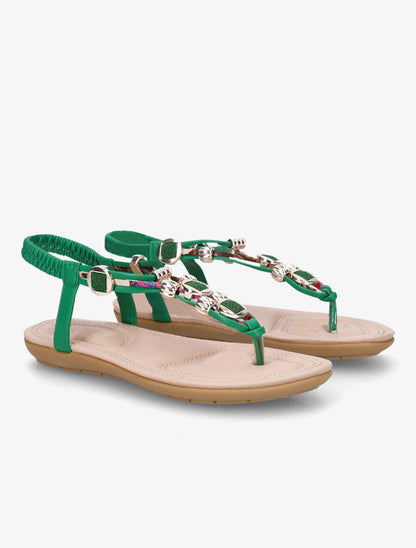 Nu-pieds imprimés à empiècement pierres et bijoux - Vert - 4