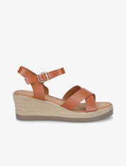Sandales compensées à brides croisées - Camel - 5