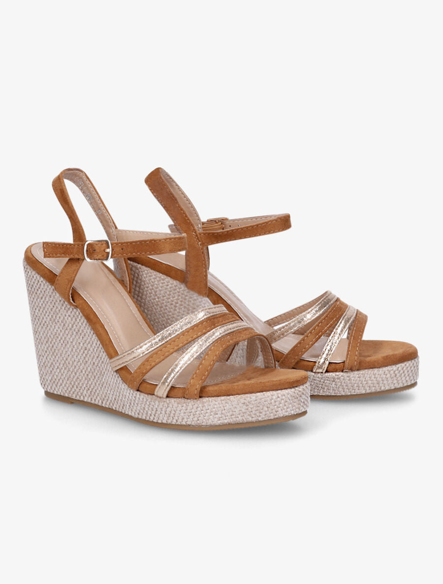 Sandales à semelle compensée et brides irisées - Camel - 4