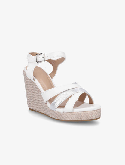 Sandales bi-matière à talon compensé - Blanc - 2