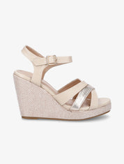 Sandales bi-matière à talon compensé - Beige - 5