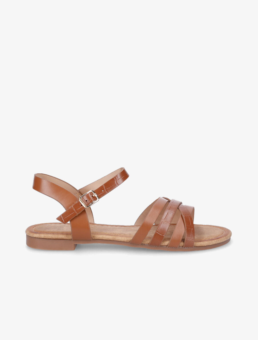 Nu-pieds en simili à brides entremelées - Camel - 5