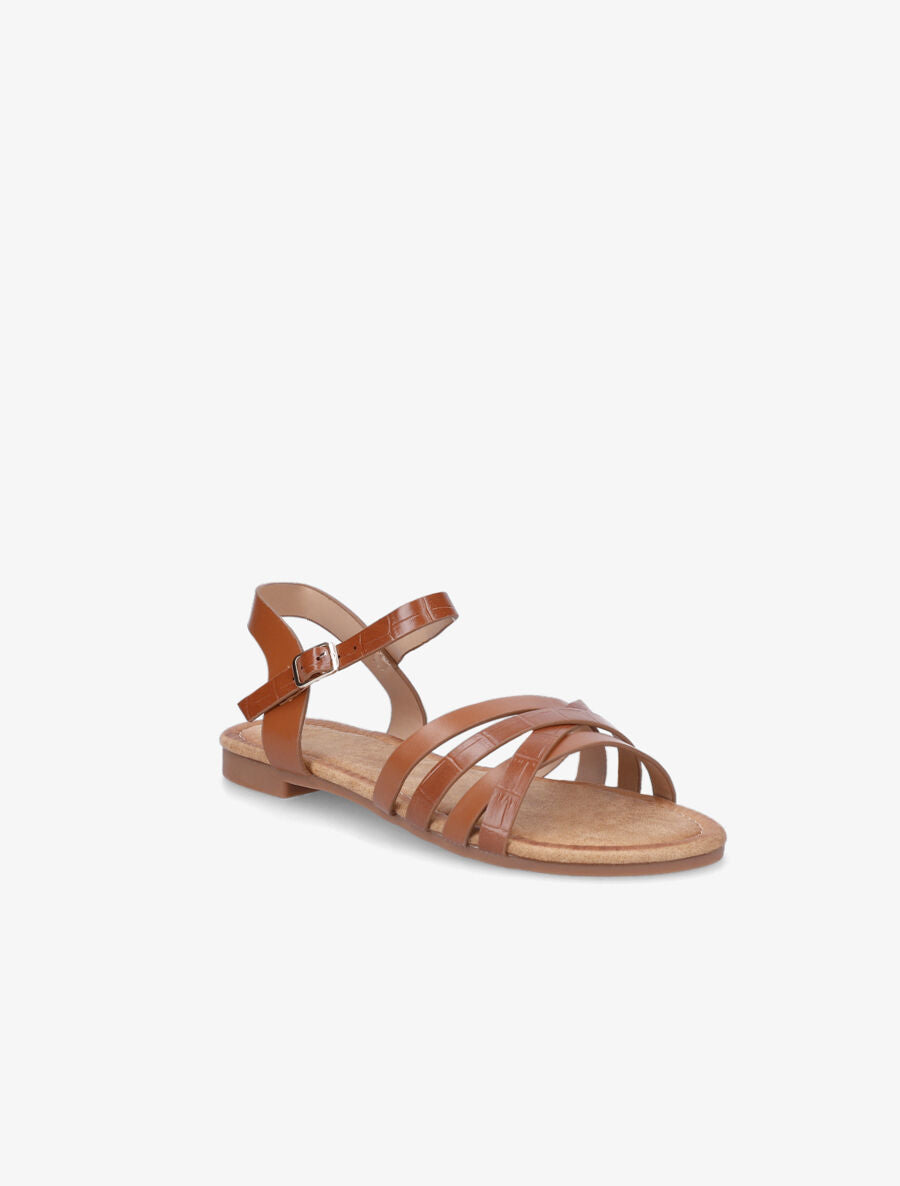 Nu-pieds en simili à brides entremelées - Camel - 2