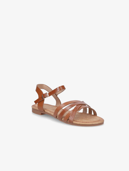 Nu-pieds en simili à brides entremelées - Camel - 2