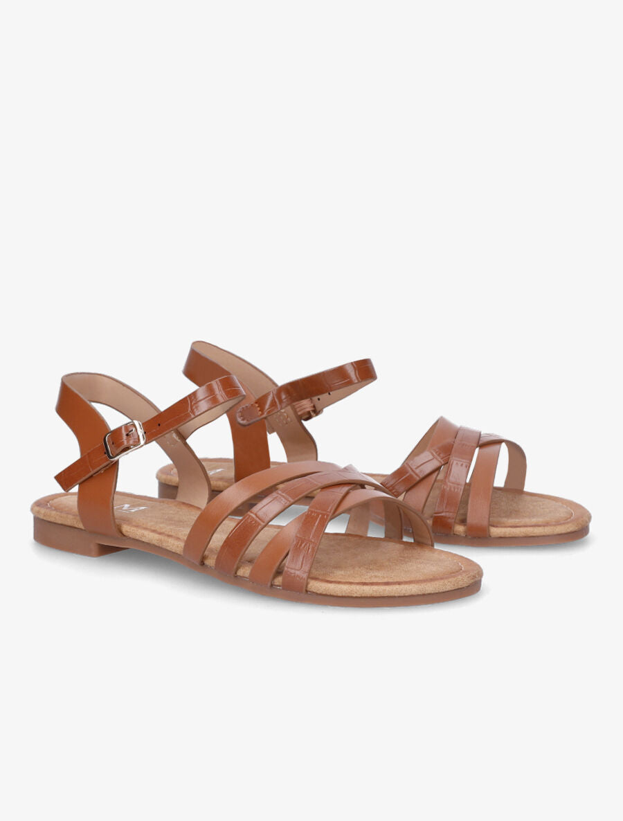 Nu-pieds en simili à brides entremelées - Camel - 4