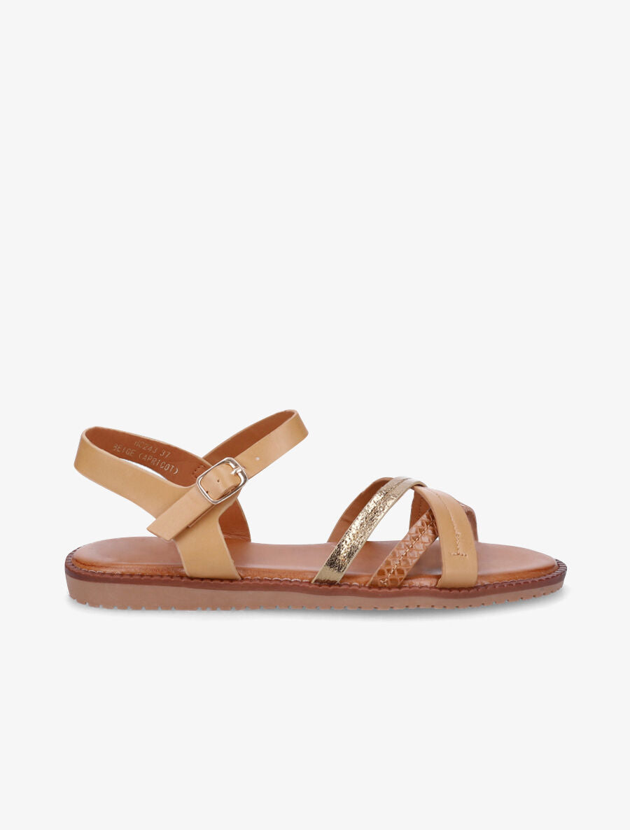 Nu-pieds à brides croisées unies et effet python - Beige - 1