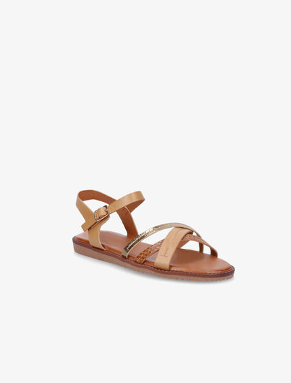 Nu-pieds à brides croisées unies et effet python - Beige - 2