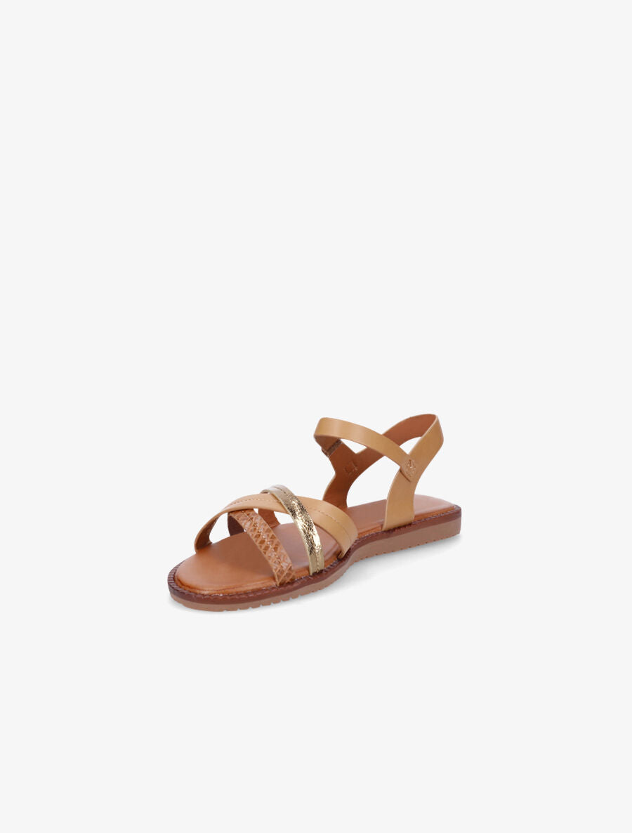 Nu-pieds à brides croisées unies et effet python - Beige - 3