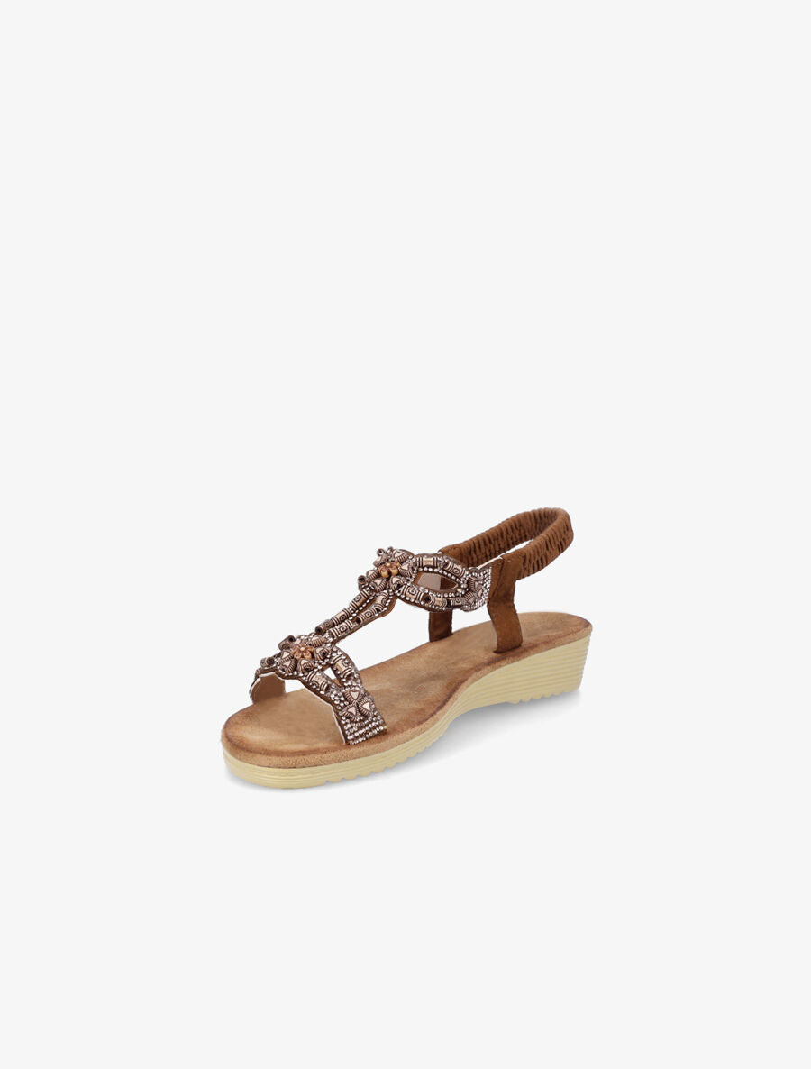Nu-pieds à empiècement effet bois et strass - Marron - 3