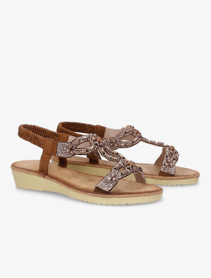 Nu-pieds à empiècement effet bois et strass - Marron - 4