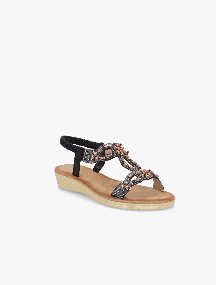 Nu-pieds à empiècement effet bois et strass - Noir - 2