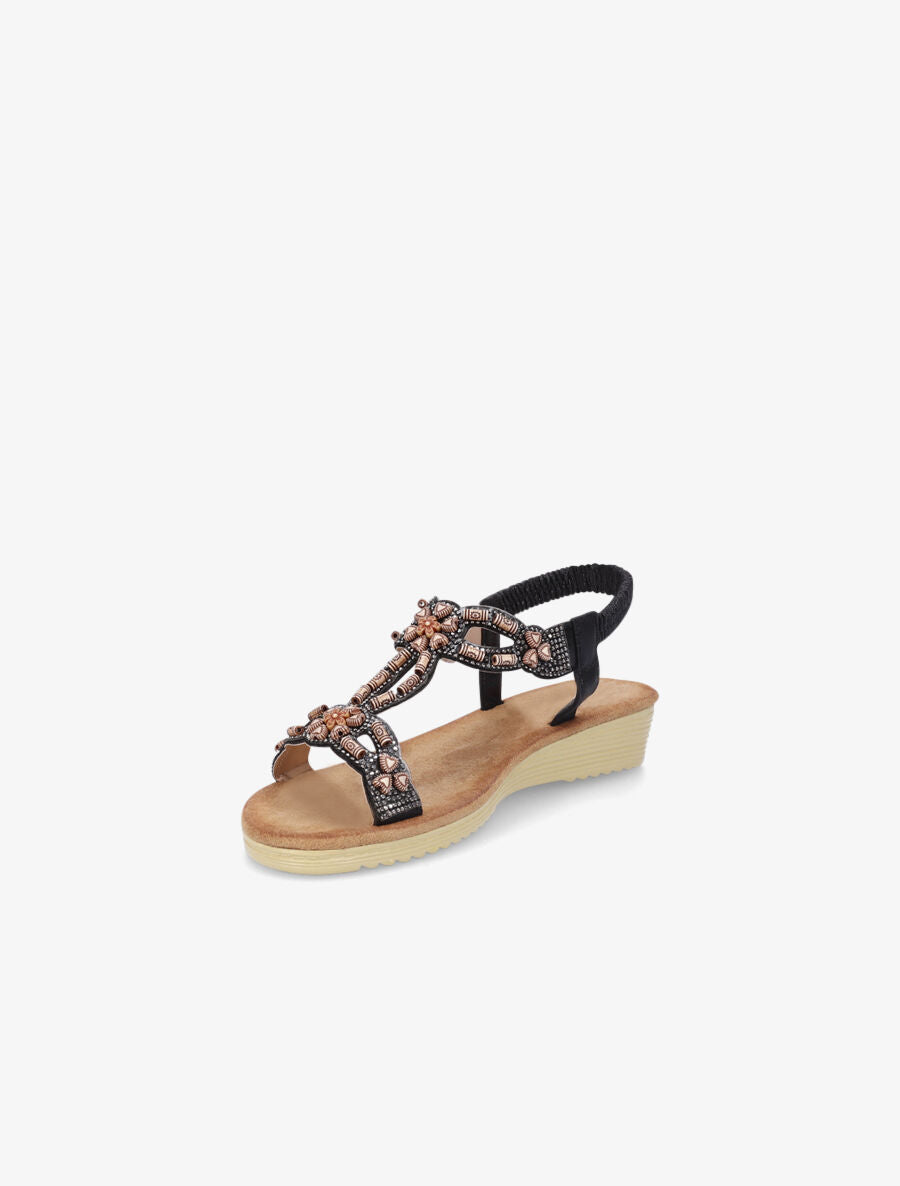 Nu-pieds à empiècement effet bois et strass - Noir - 3