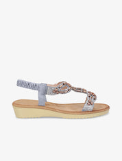 Nu-pieds à empiècement effet bois et strass - Bleu - 1