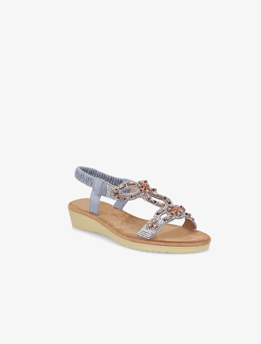 Nu-pieds à empiècement effet bois et strass - Bleu - 2