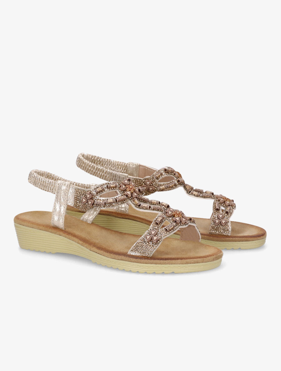 Nu-pieds à empiècement effet bois et strass - Or - 4