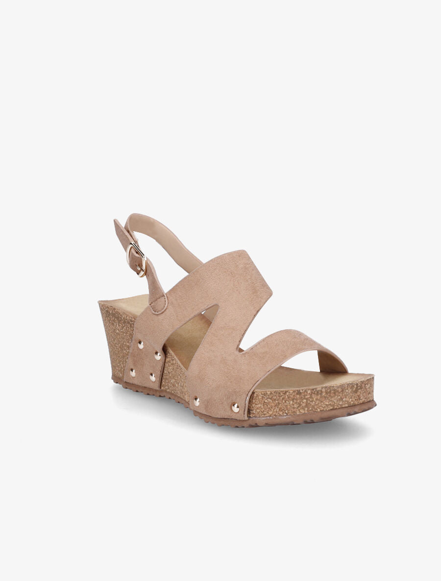 Sandales compensées en suédine - Taupe - 2