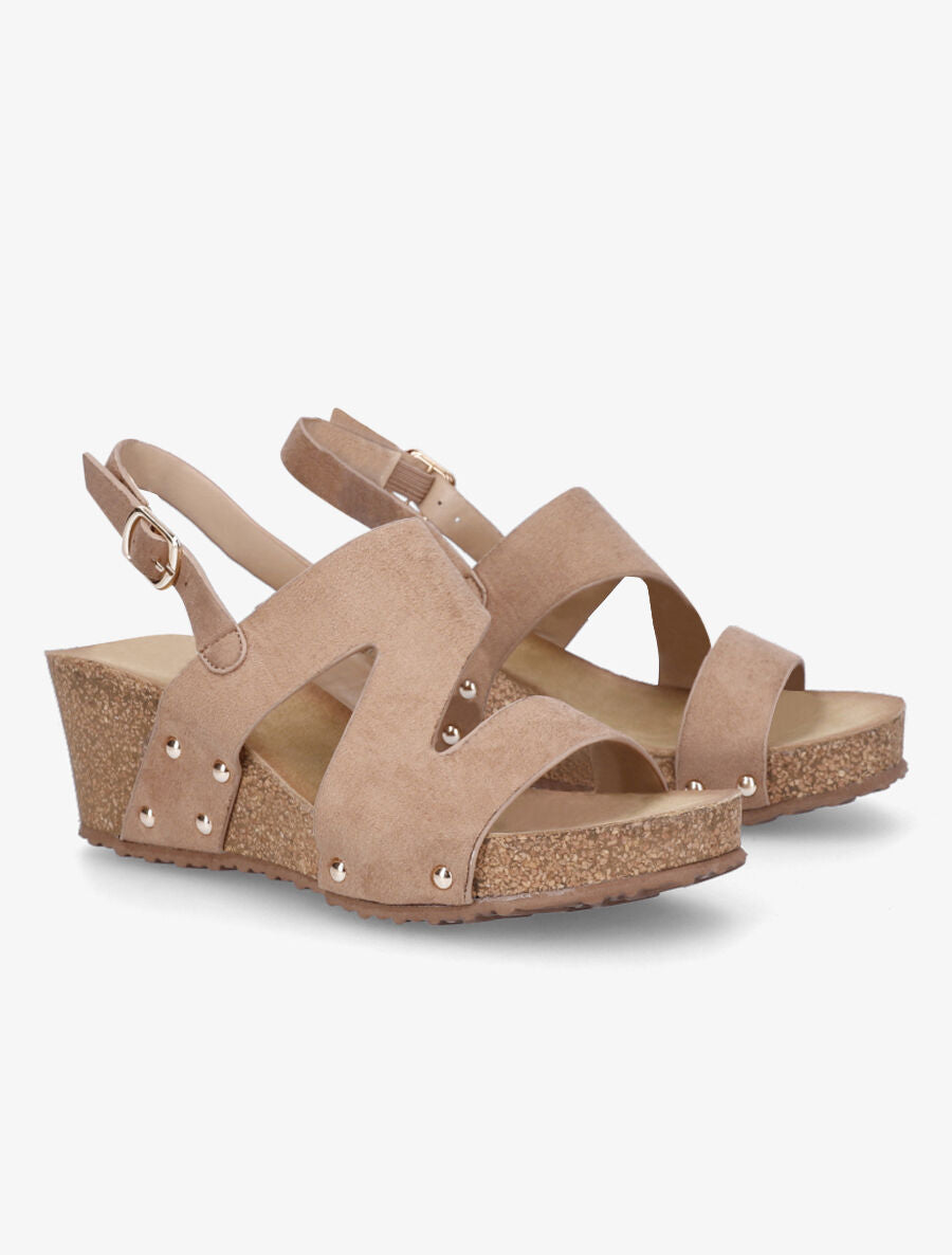 Sandales compensées en suédine - Taupe - 4