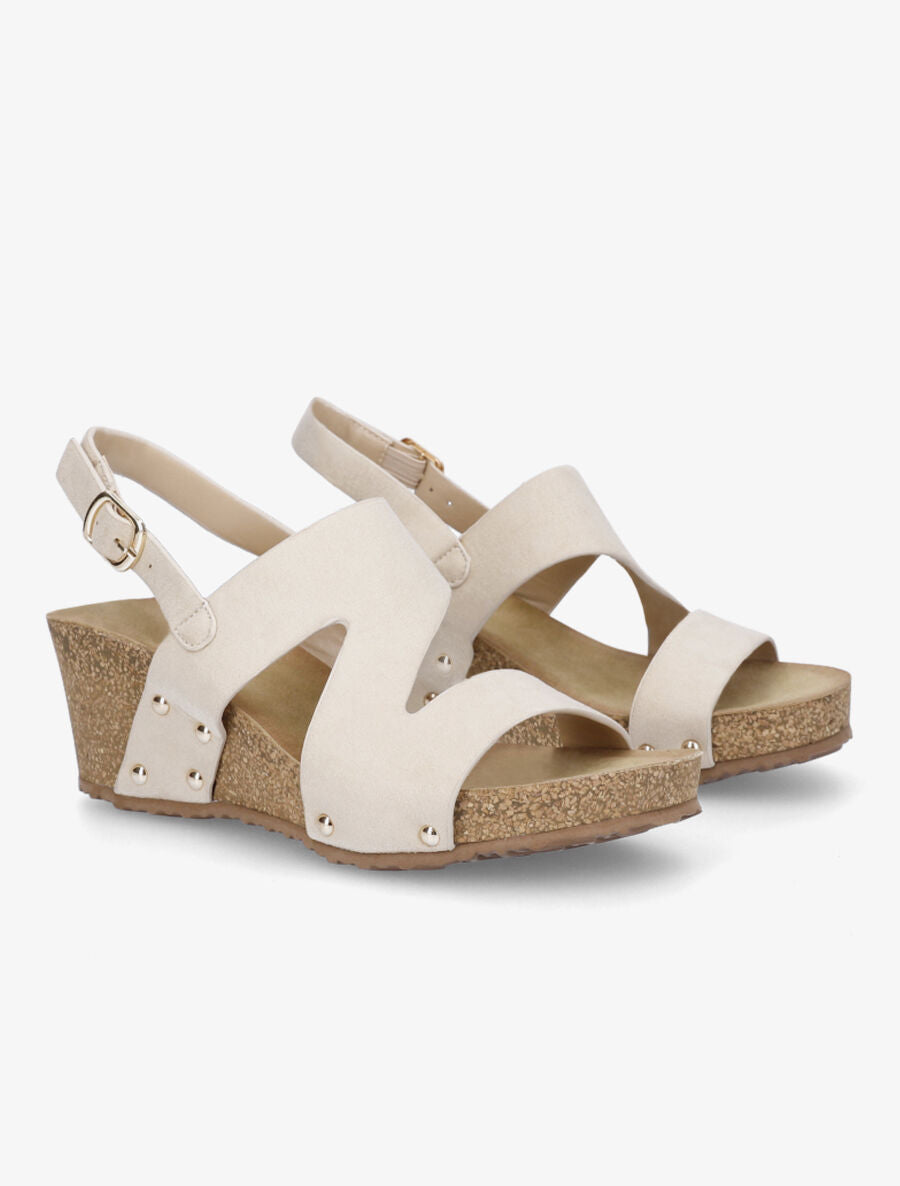 Sandales compensées en suédine - Beige - 4