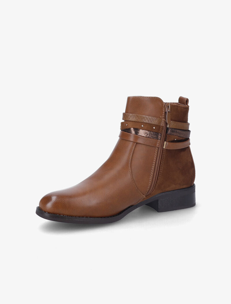 Bottines plates en simili et suédine - Camel - 4