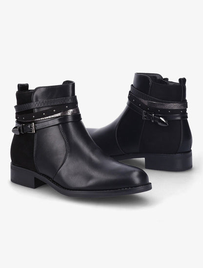 Bottines plates en simili et suédine - Noir - 5