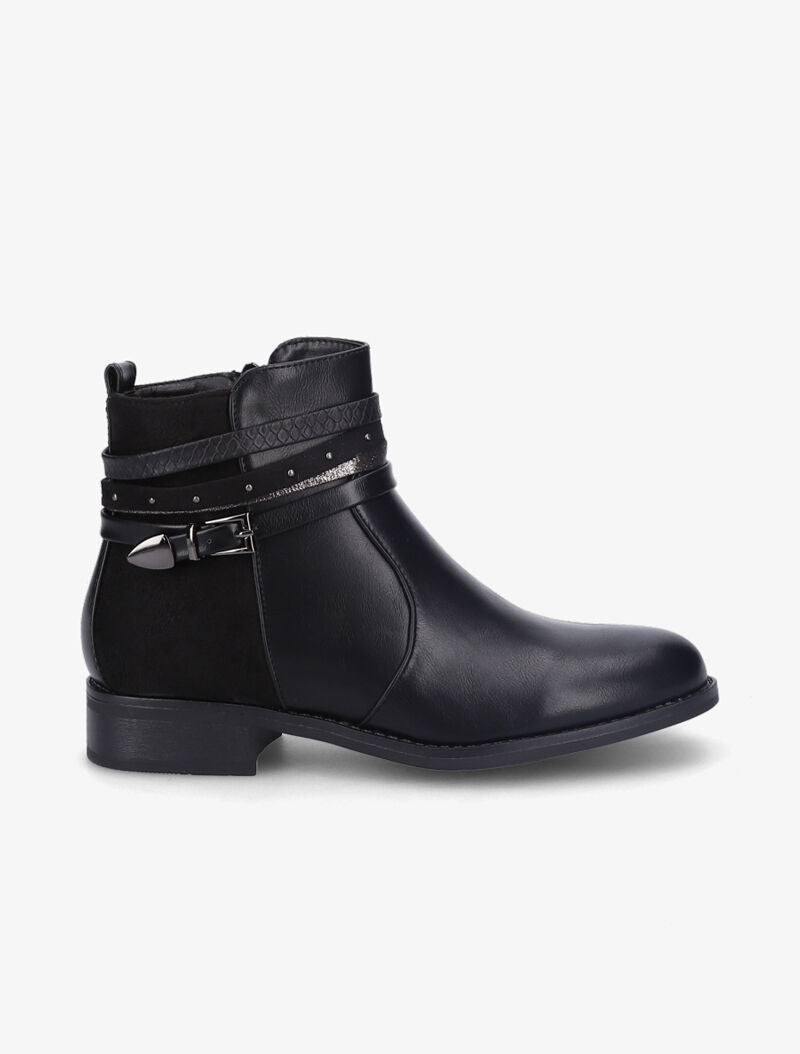Bottines plates en simili et suédine - Noir - 6
