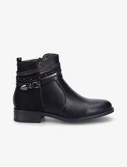 Bottines plates en simili et suédine - Noir - 6