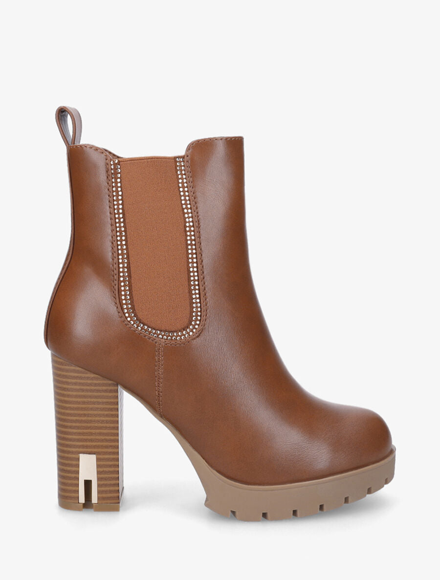 Bottines en simili à talon haut et strass - Camel - 1