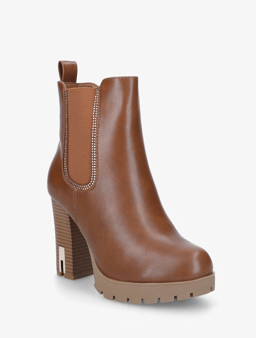 Bottines en simili à talon haut et strass - Camel - 2