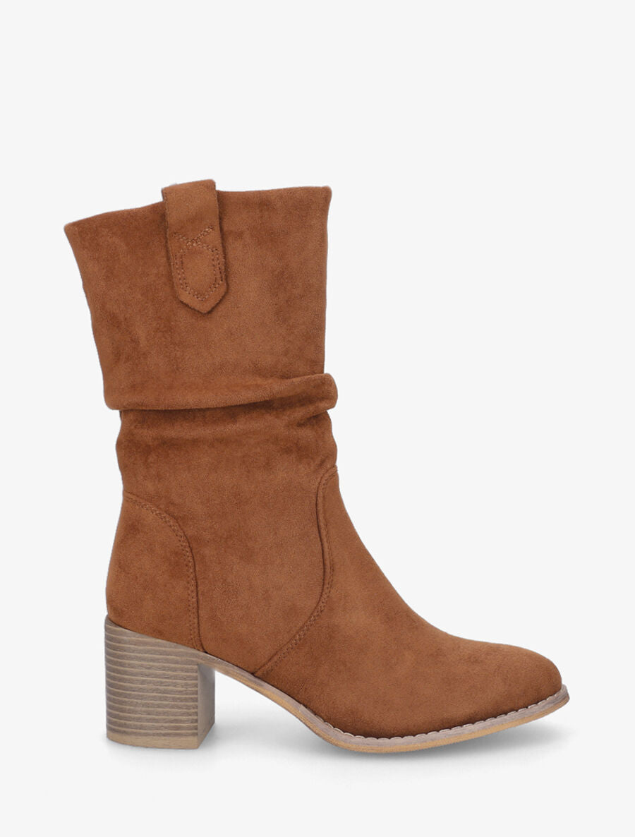 Bottines montantes mi-hautes en suédine - Camel - 2