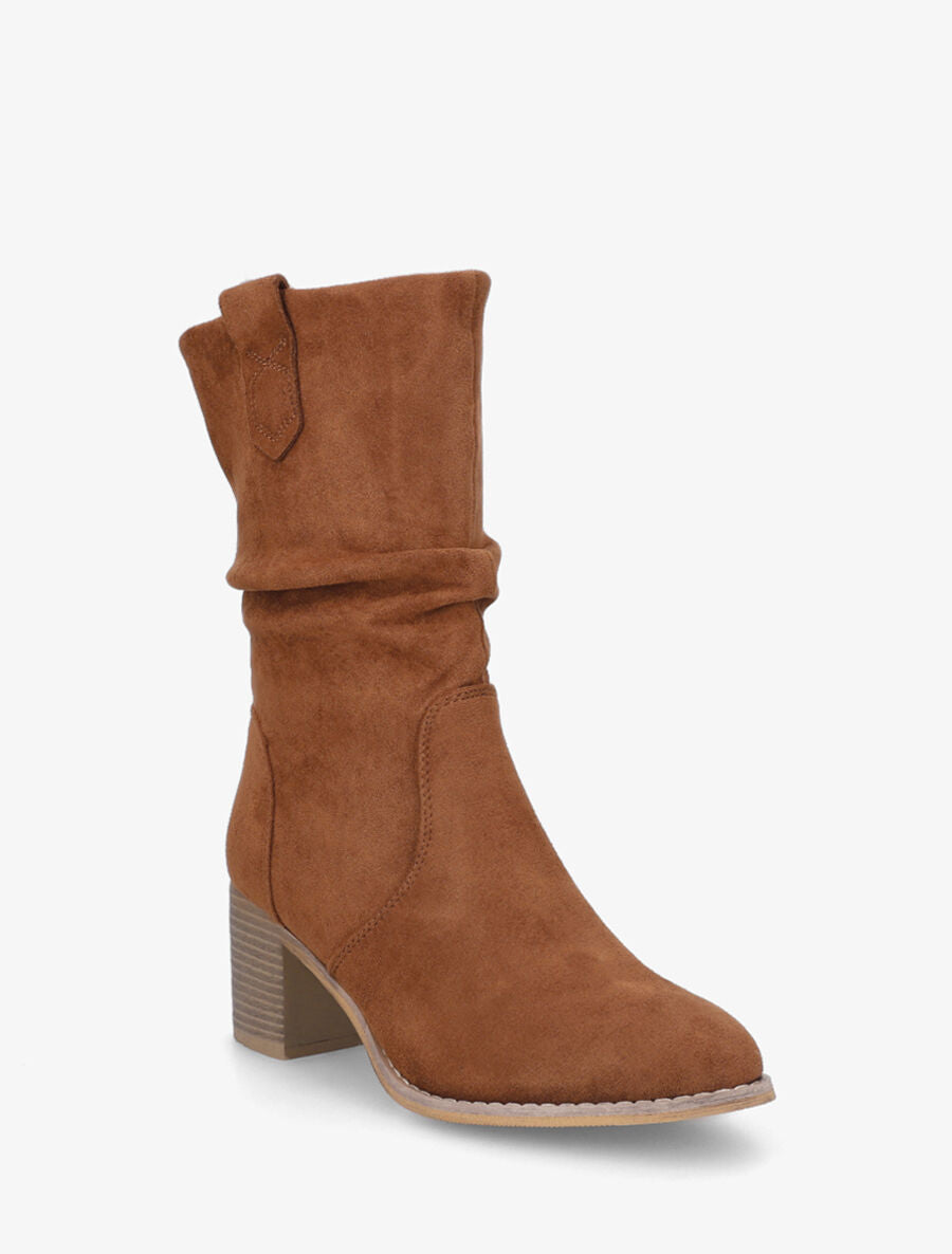 Bottines montantes mi-hautes en suédine - Camel - 3